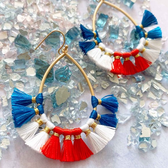 Teardrop Shape 4th Of July Tassel Drop Earrings - Picture 2 of 3